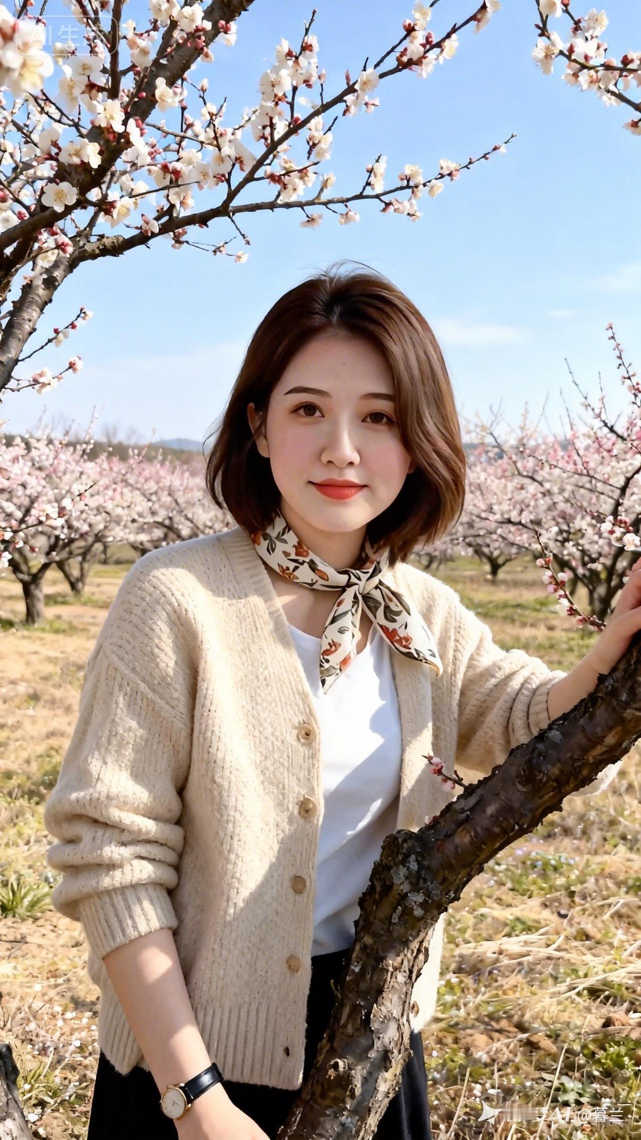 春日花海中的甜美少女，绽放如花的笑容！
