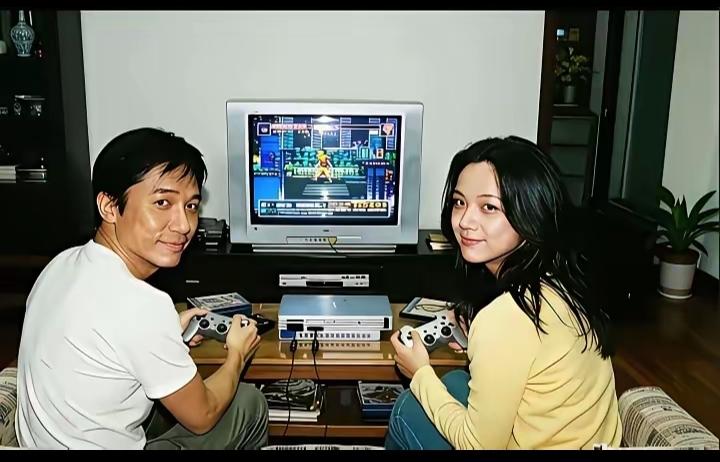 这是电影《色戒》拍摄之余，演员梁朝伟和汤唯一起玩游戏的照片，由于大家都知道的原