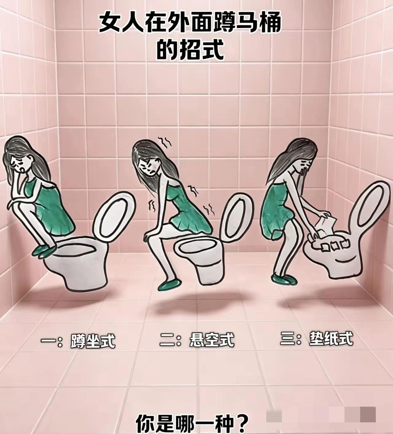 说真的，这三种蹲马桶的招式，第一种最危险，出事概率最大。第三种应该是最多的吧？