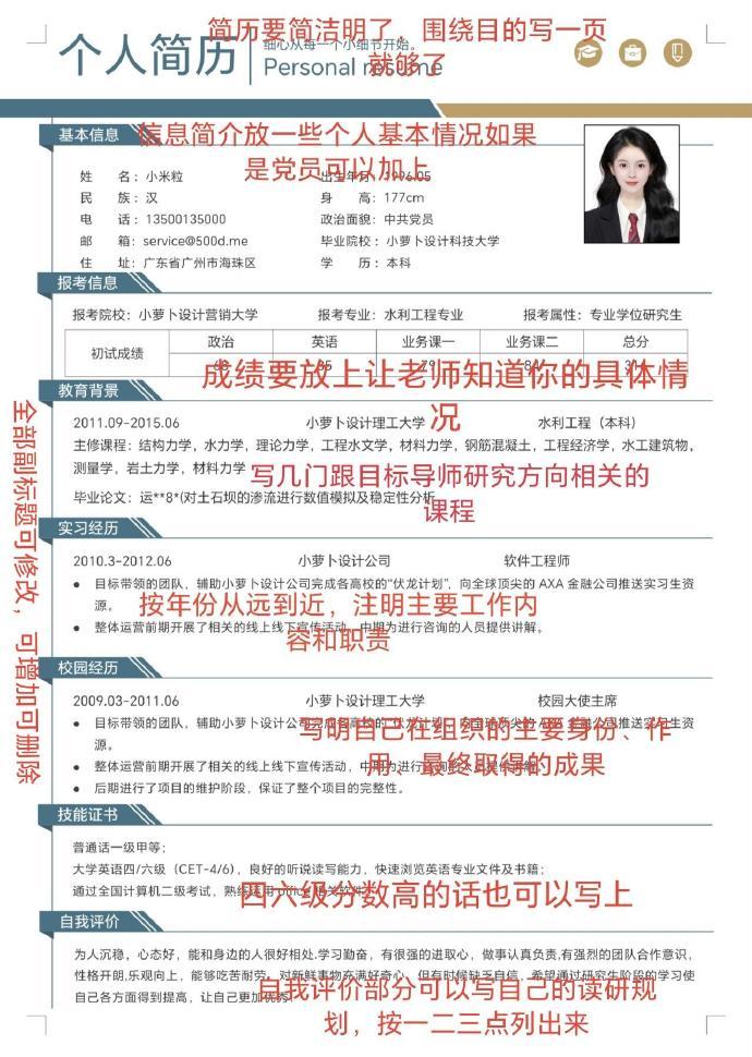 不愧是导师夸爆的考研复试简历模版​​​
