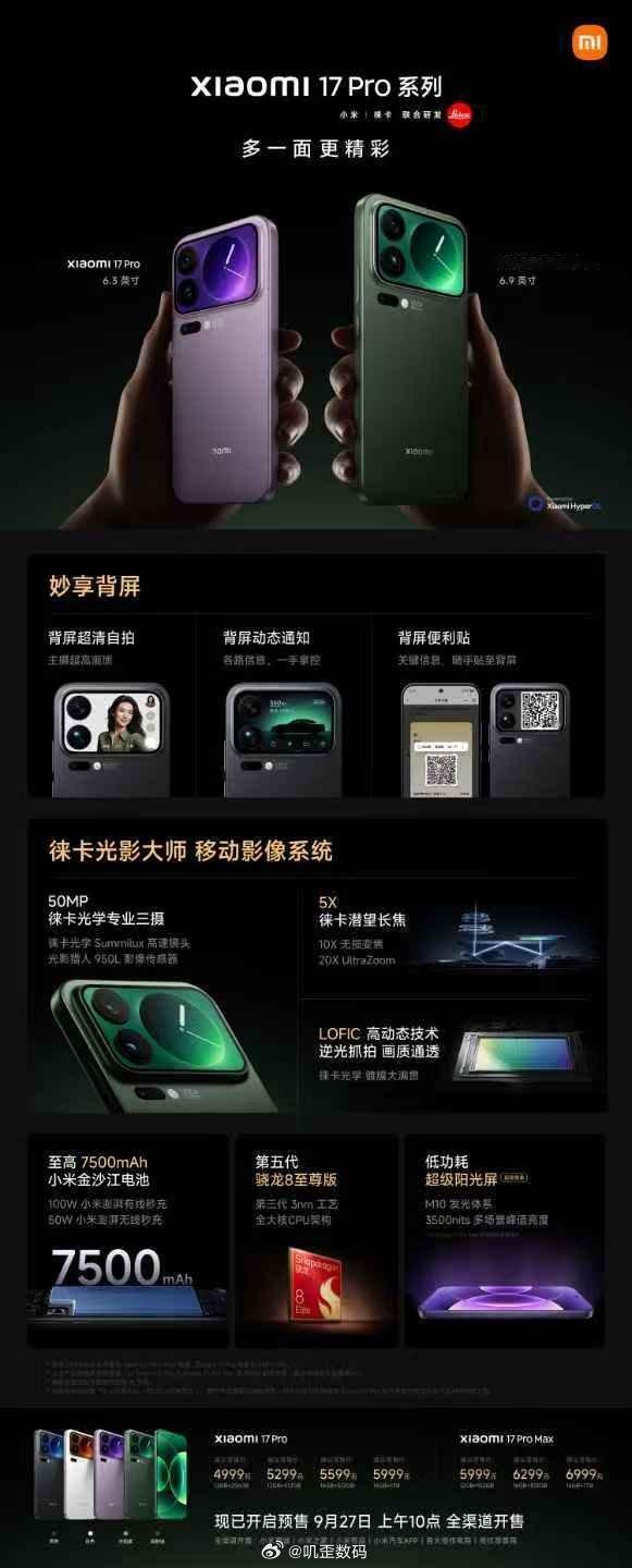小米17系列一览图。​​​