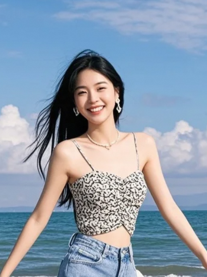 她望向远方，像在寻找答案