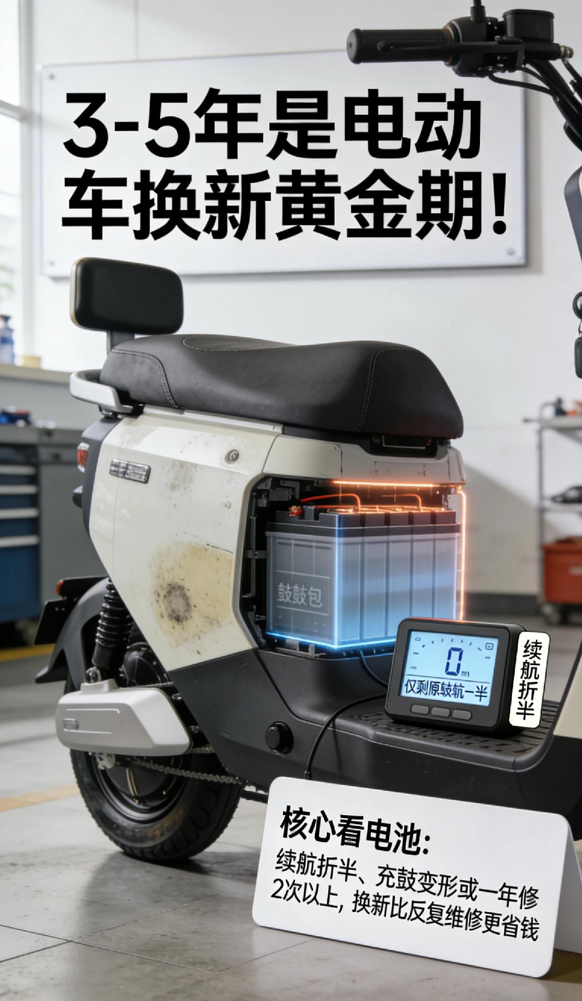 电动车骑多久换新更划算?3-5年是电动车换新黄金期！核心看电池：续航折半、充鼓