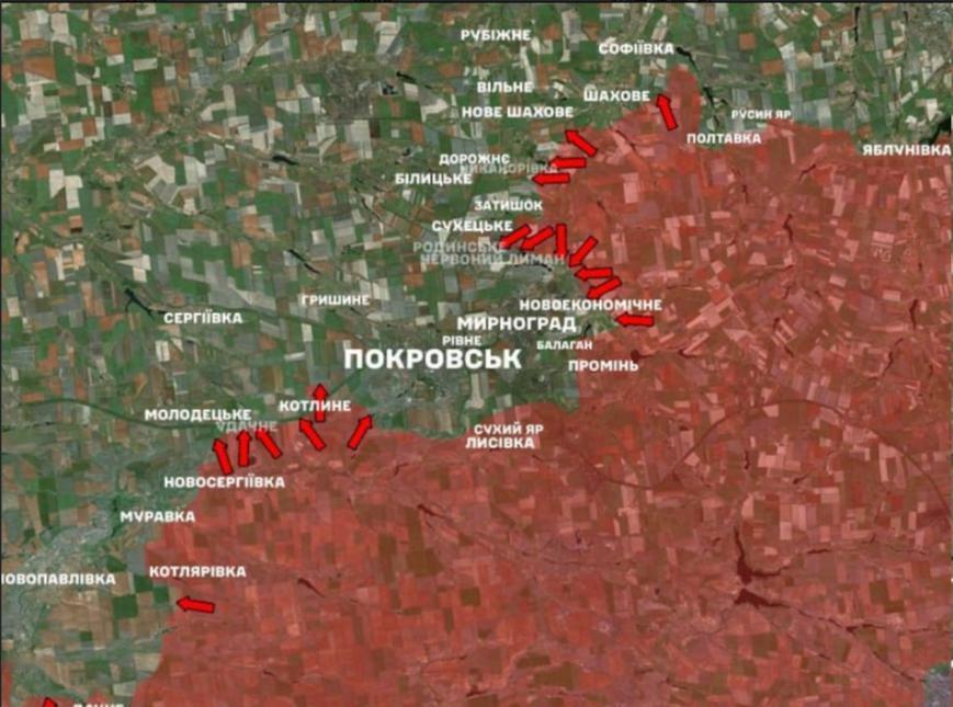 在2025年12月5日，乌克兰武装部队总参谋部公布的地图上，红军城市、米尔诺格勒