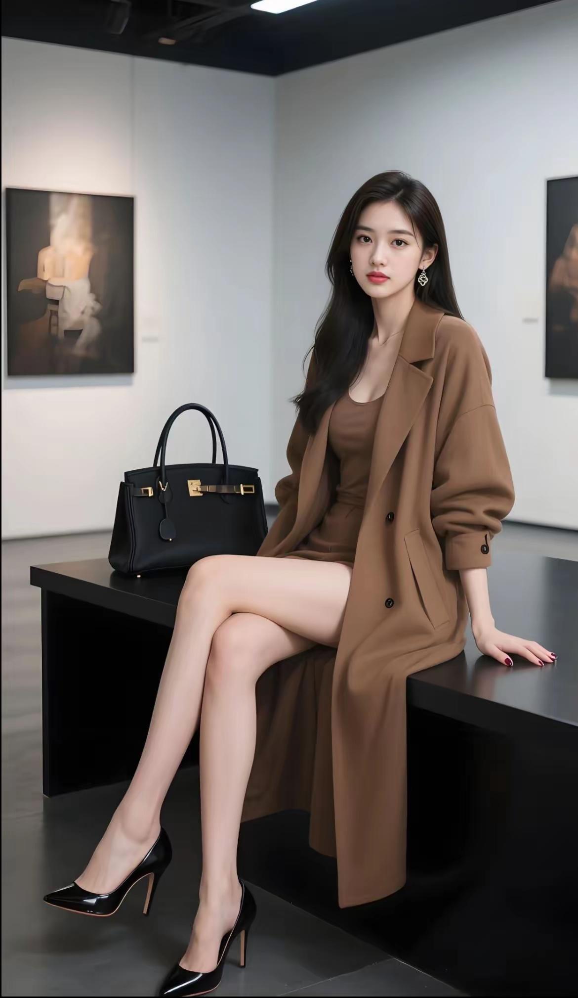 优雅穿搭指南：棕色大衣+黑色高跟鞋，时尚又气质！