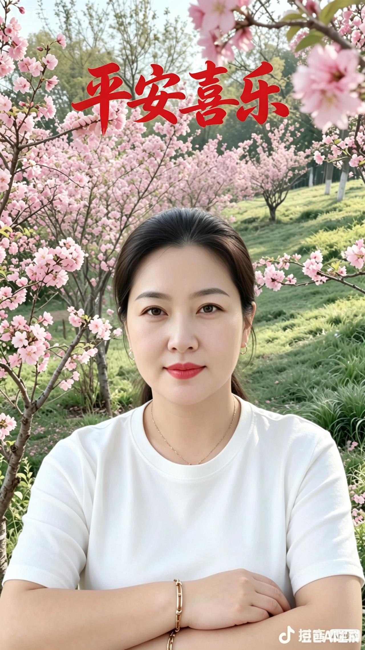 七绝·樱下佳人樱云层层漫芳丛，素袂袅袅立暖风。笑靥融春添雅趣，一身清逸胜