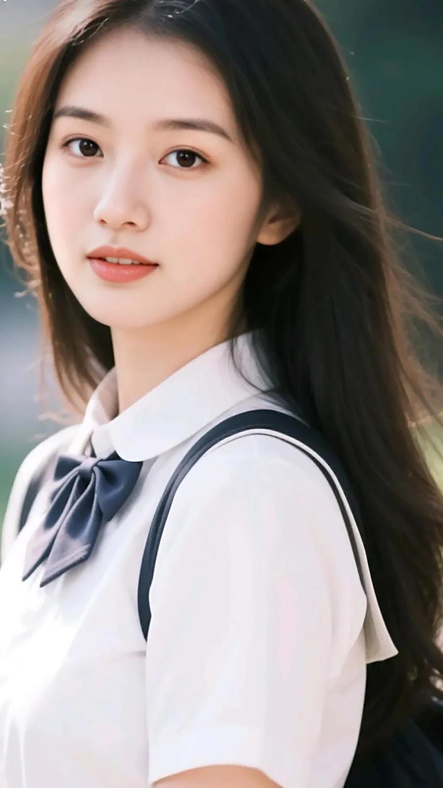 青春洋溢的校园少女，微笑着迎接新的一天！🌞💕
