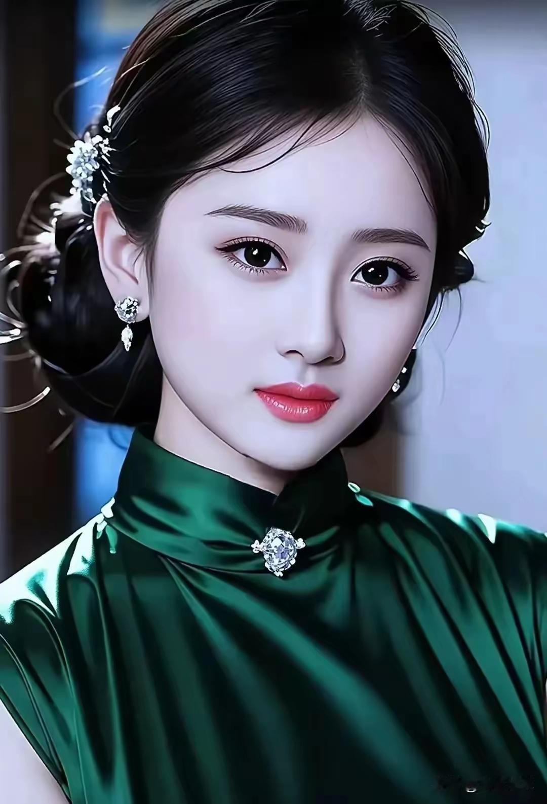 优雅复古风，绿丝绒旗袍，惊艳的复古妆容