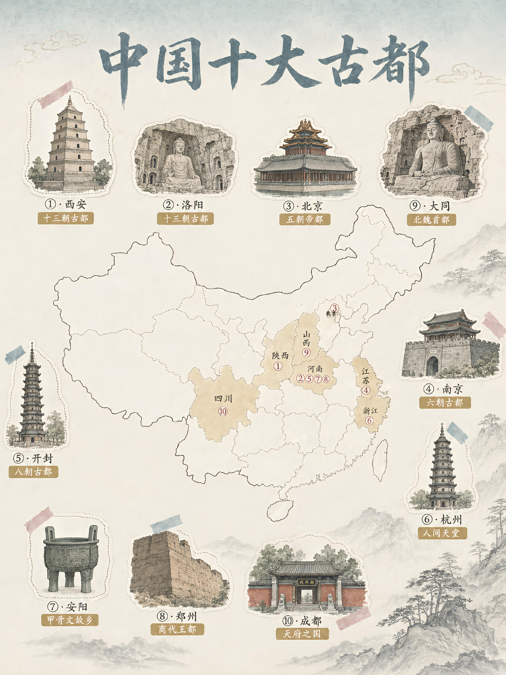 中国十大古都图鉴，哪座城建都朝代更多？