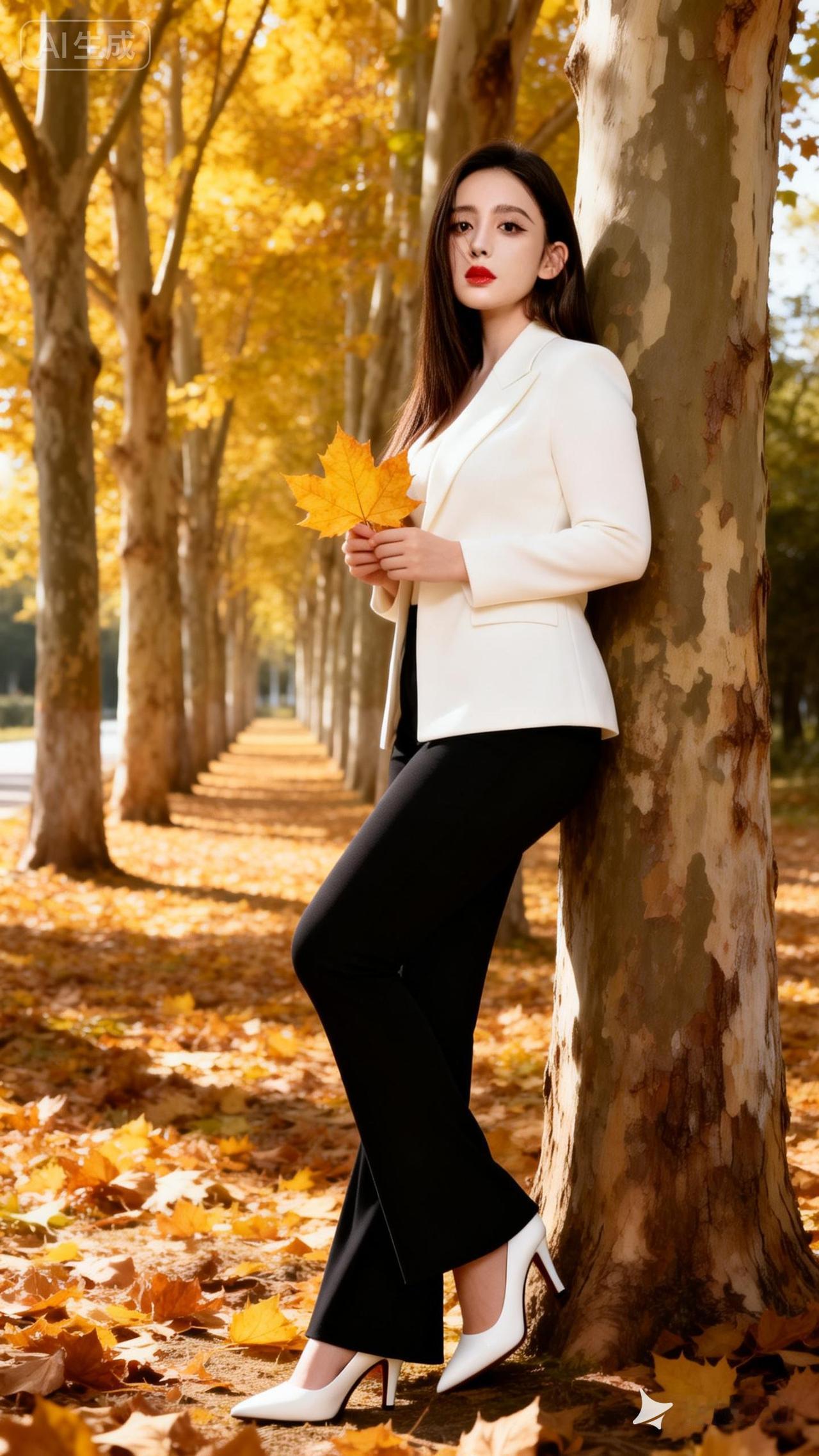 秋日穿搭指南：白西装+黑裤，优雅气质满满！