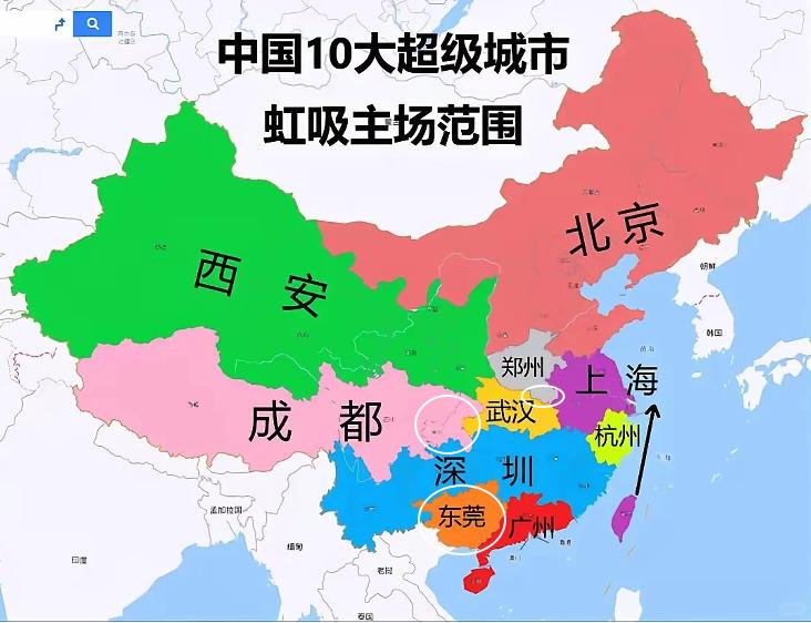 这张图有点地图开疆的味道了，它确实折射了当下强省会时代的资源争夺战。沿海虹吸内陆