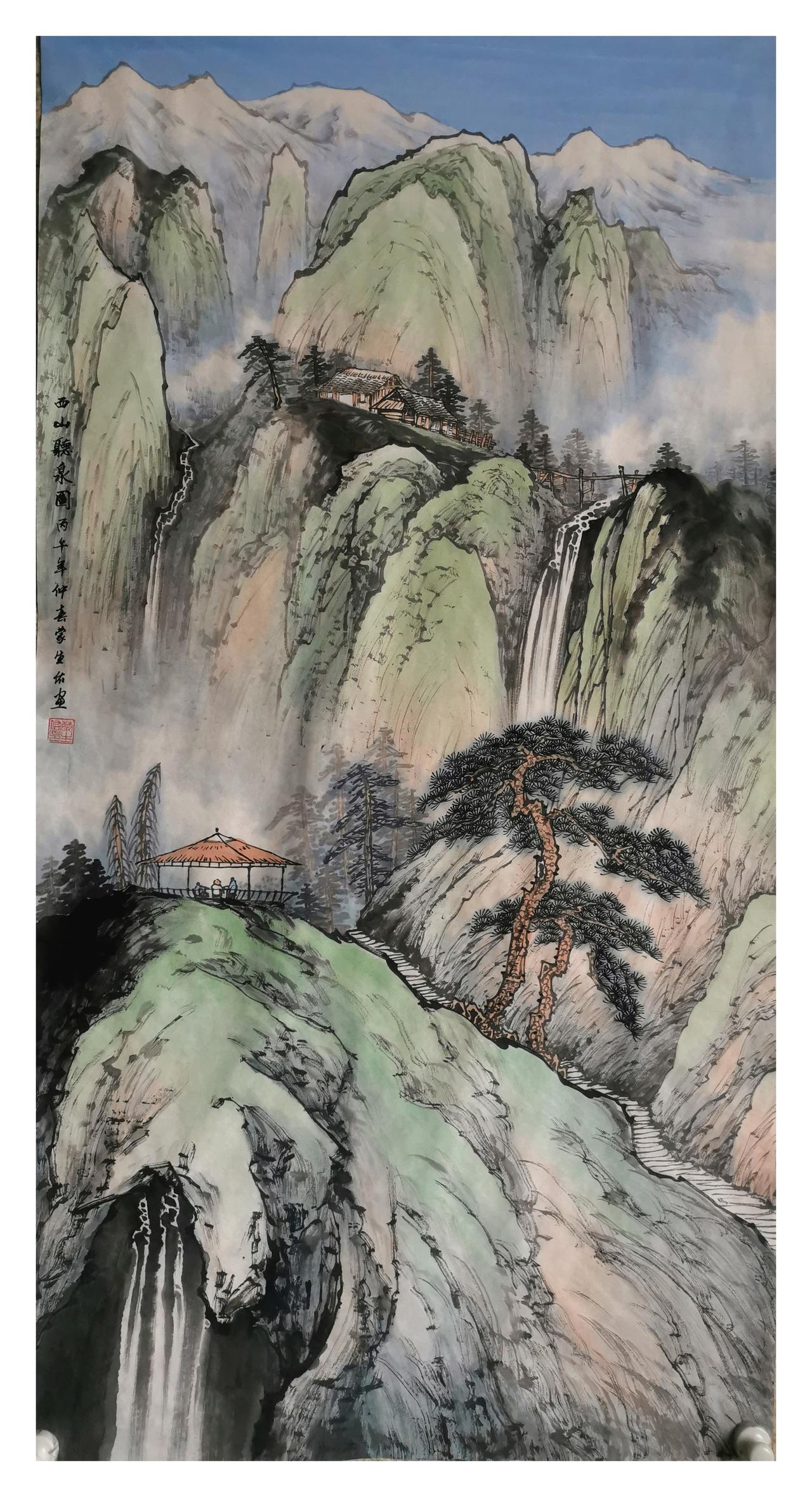 中国山水画（原创）作品欣赏：四尺纸本生宣（138x68）宁静的山水画山水画