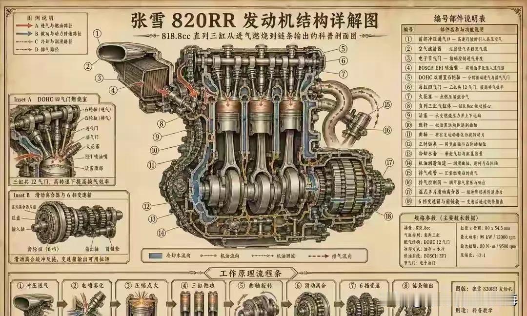 张雪直接全网公开自家820RR三缸发动机的完整图纸！这操作，已经不是“硬核”能