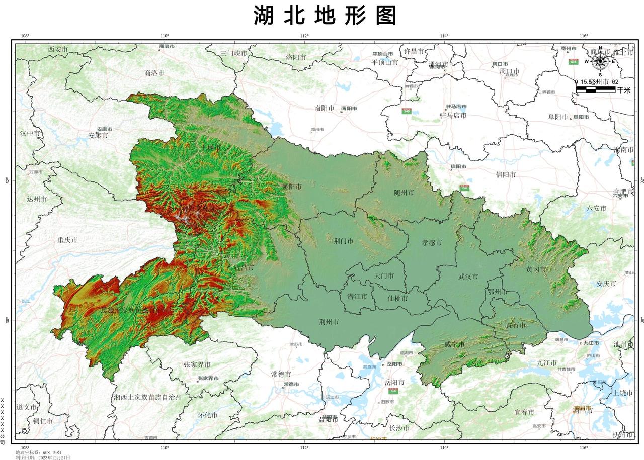 【地图】湖北省地形图