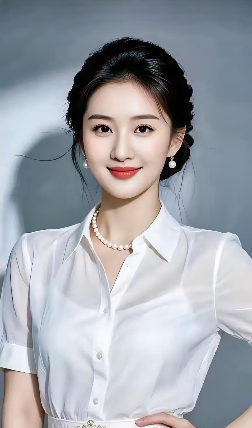 什么叫做清爽又端庄？看白衬衫领口微开，珍珠项链轻绕，耳坠摇曳微光。