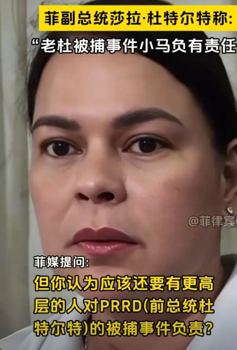 菲律宾副总统莎拉说，小马对杜特尔特被捕的事情负有责任，如果不是他的允许，就不会有