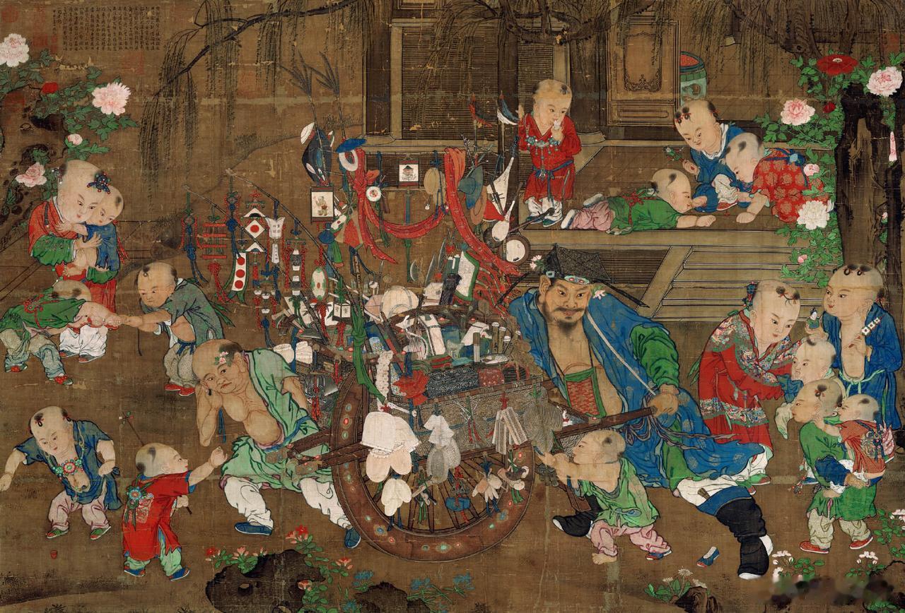 李嵩的《货郎图》，是把南宋市井的烟火气，一笔一画绣进了绢帛里。货郎挑着沉甸