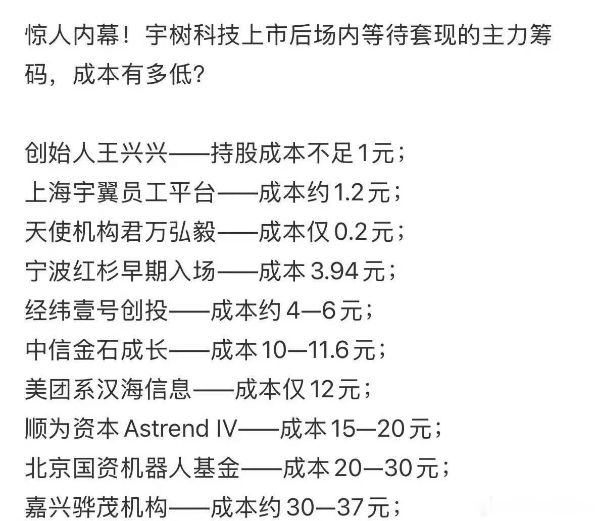 看到这张图，你还敢去买宇树科技吗？网上看到一位股民发的宇树科技原始股东的持股成本