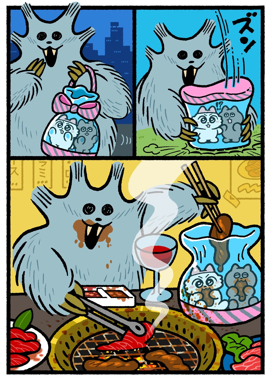 抓来两只猫当宠物，喂烤肉