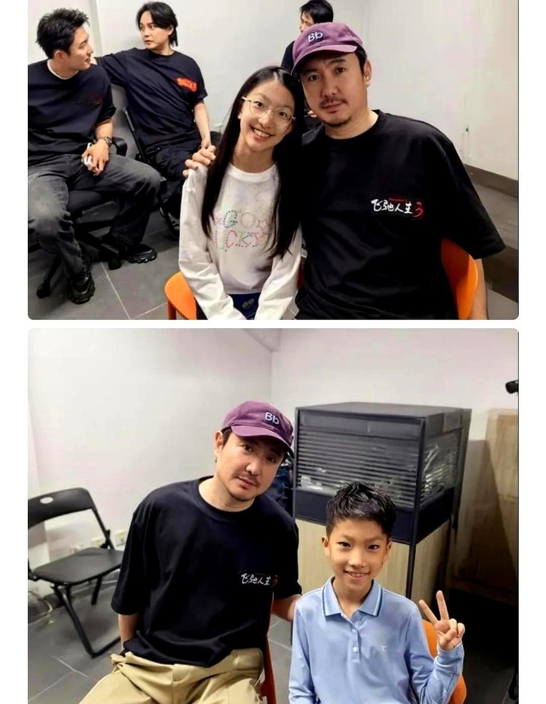 一张合影，沈腾对男孩和女孩的手，放的位置完全不同。博纳老板娘金巧巧带一双儿女