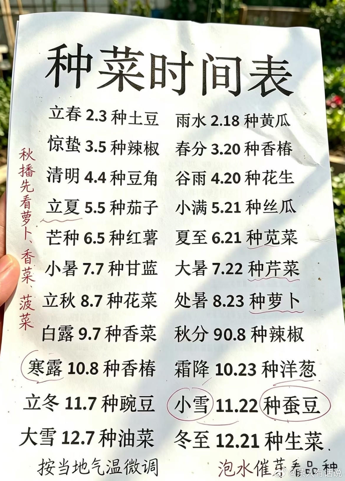 一张种菜时间表，一年四季种什么菜一看就懂这张种菜时节笔记，是婆婆留给我的。一年四