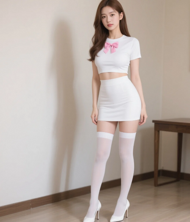 白丝配紧身裙，清纯少女也有小性感！