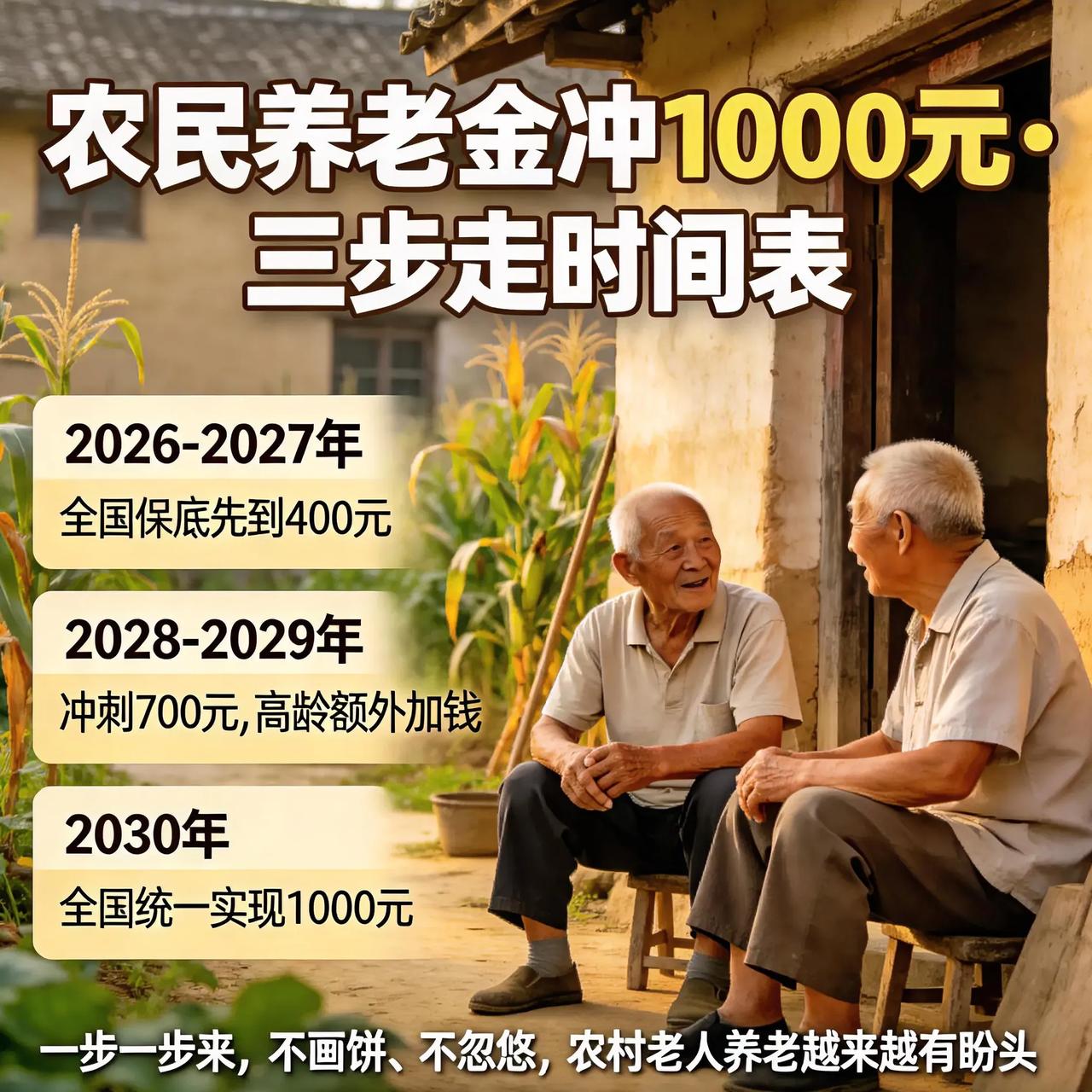 农民养老金冲1000元，三步走时间表来了！两会传来好消息！农民养老金冲100
