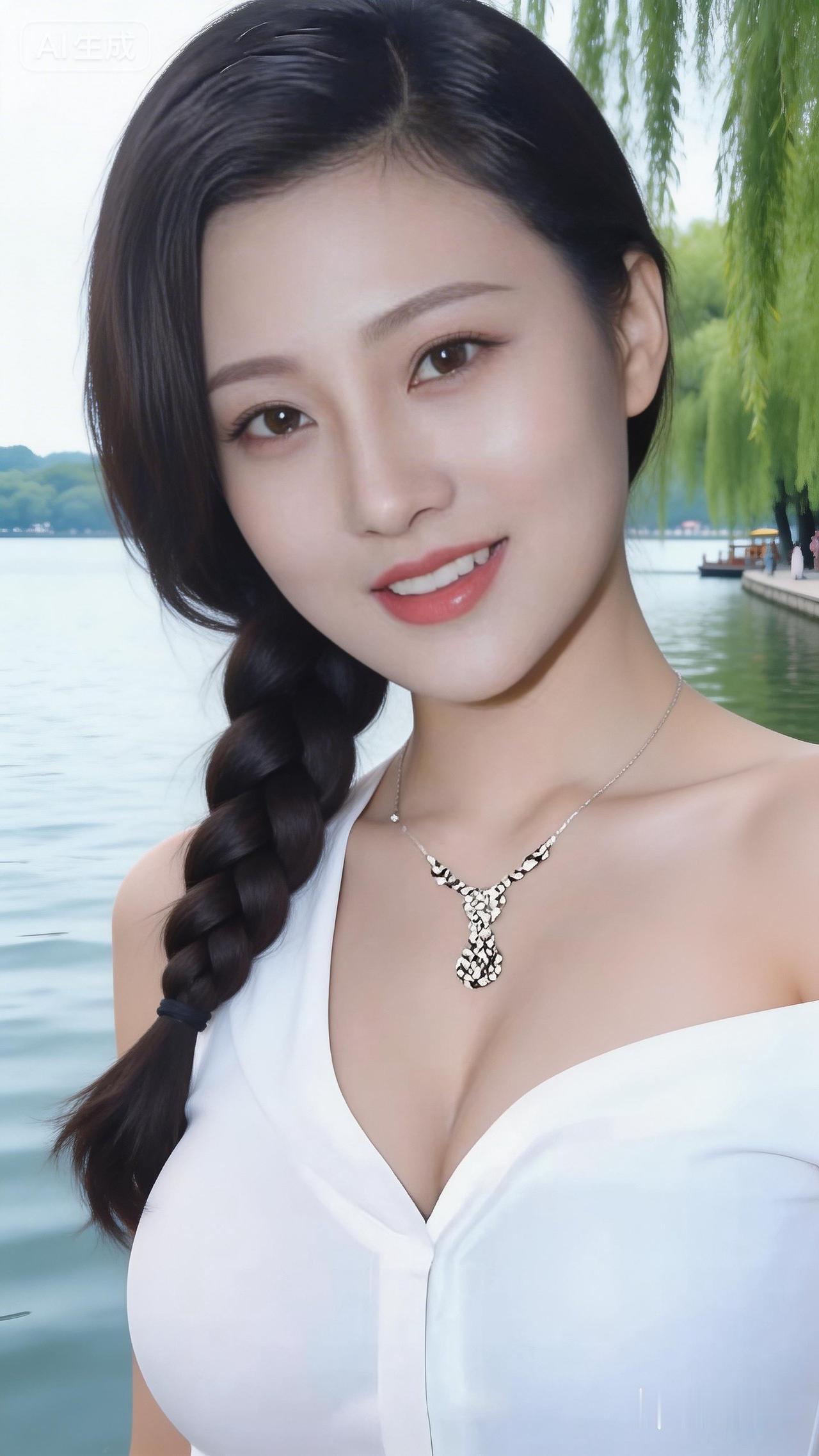 夏日湖畔，清新白裙，甜美笑容，梦幻少女心