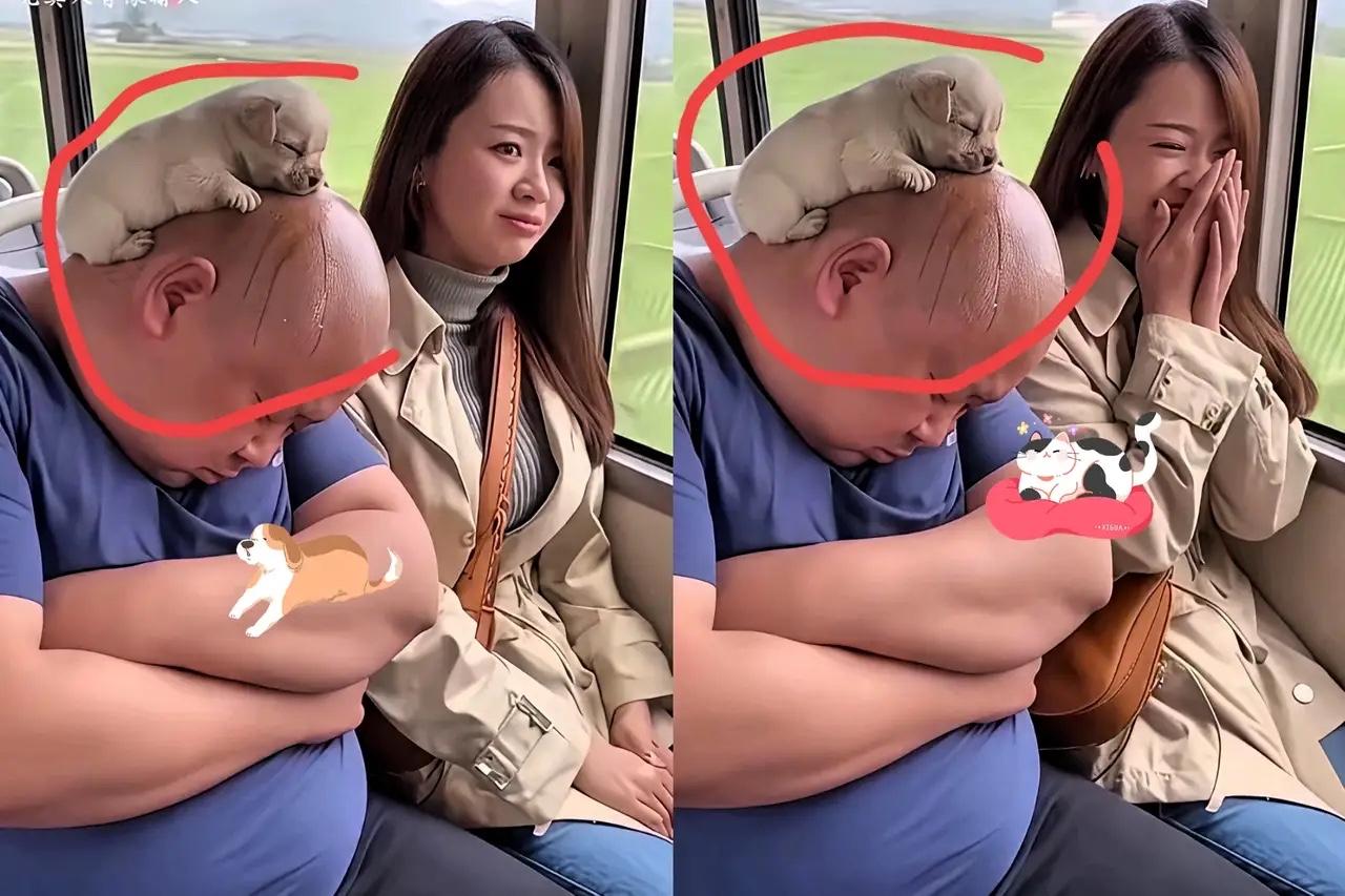 公交车上惊现“超萌睡搭子”！一男子在座位上睡得正香，两手交叉低着头，而他的大