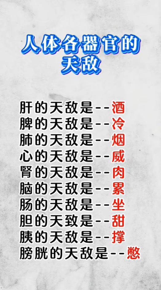 各脏腑养护指南：牢记每个器官的天敌