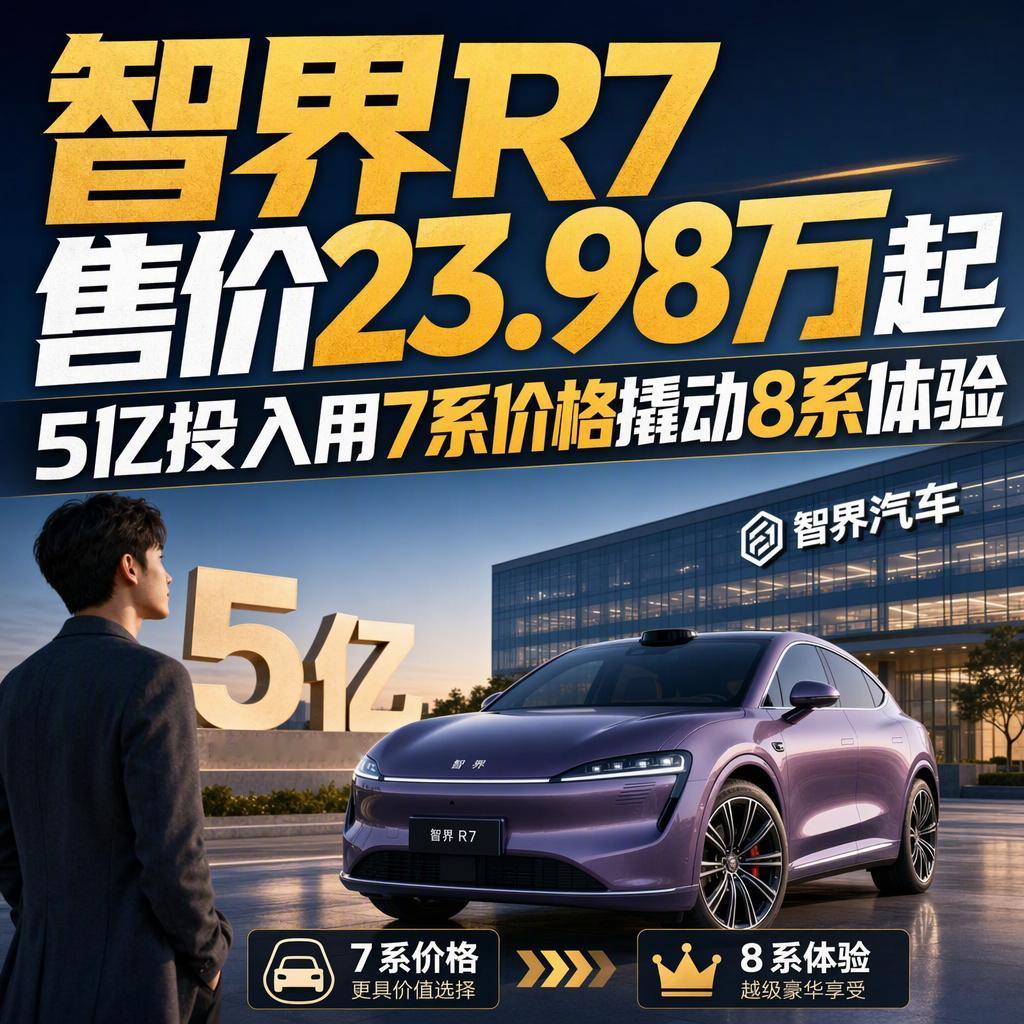 智界R7焕新款上市，价格来到23.98万元起，最高配也不过31.98万元。余承