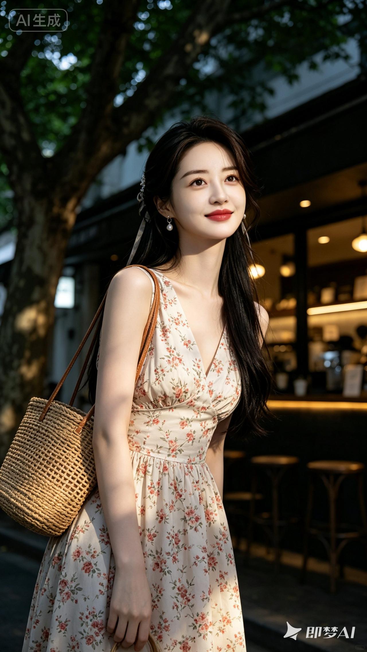 优雅气质，复古风情，花裙飘飘，咖啡馆里的美丽时光。