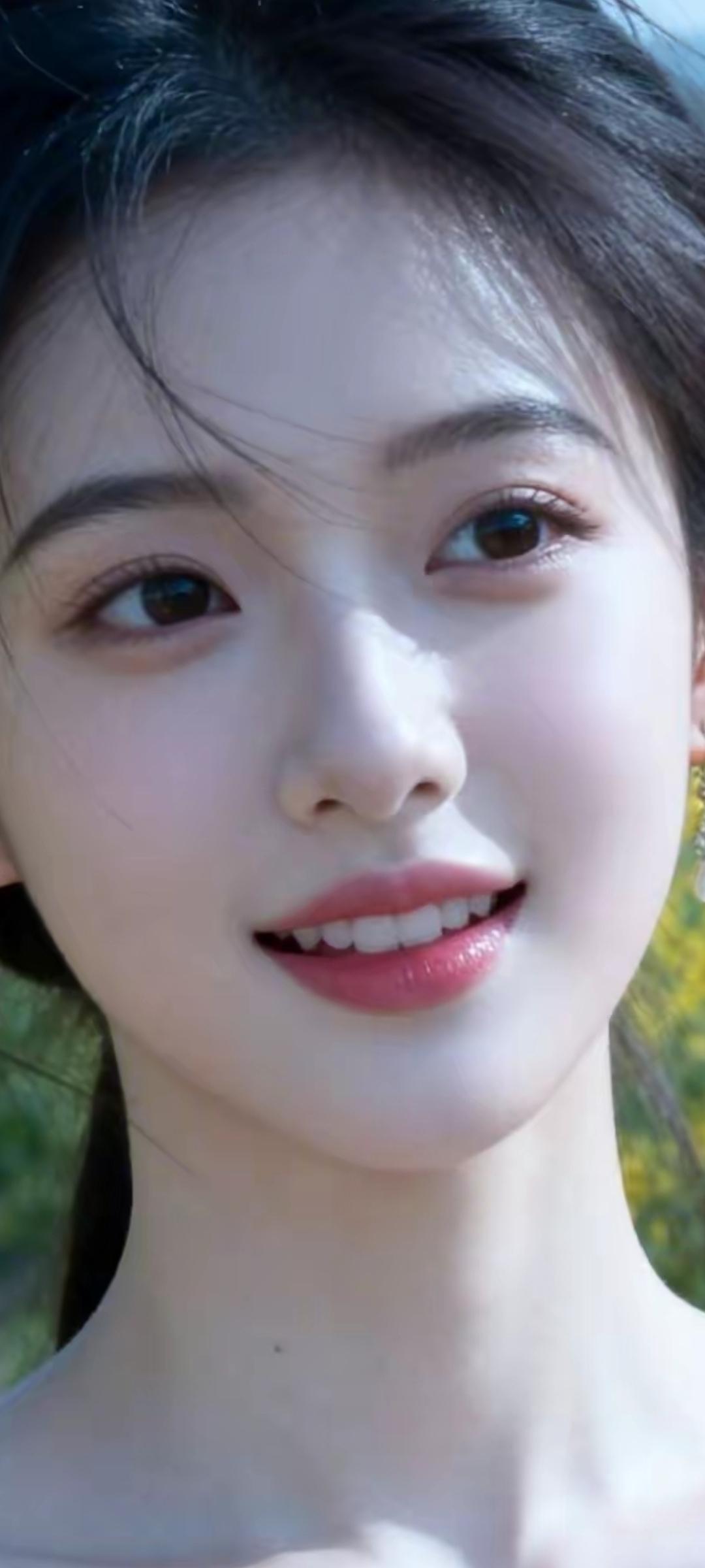 温柔甜美的微笑，自然清新的背景，少女心满满的一天！🌸💖