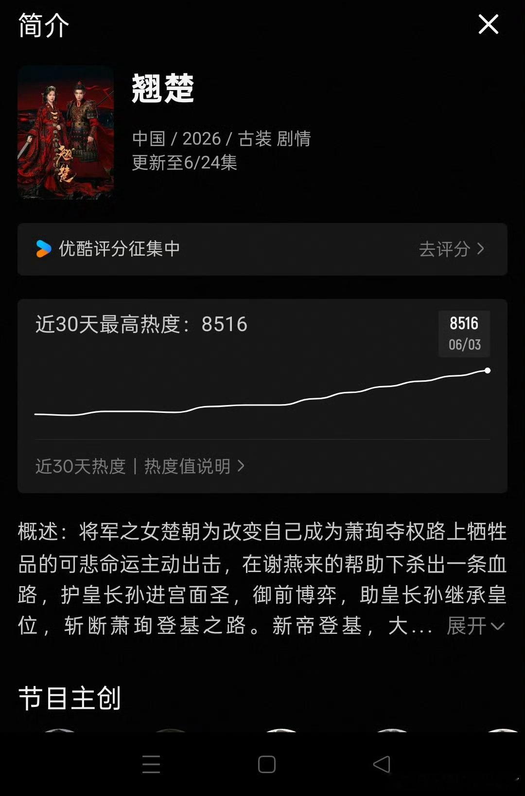 翘楚优酷站内热度破8500《翘楚》优酷站内热度破8500了！追得我停不下来！