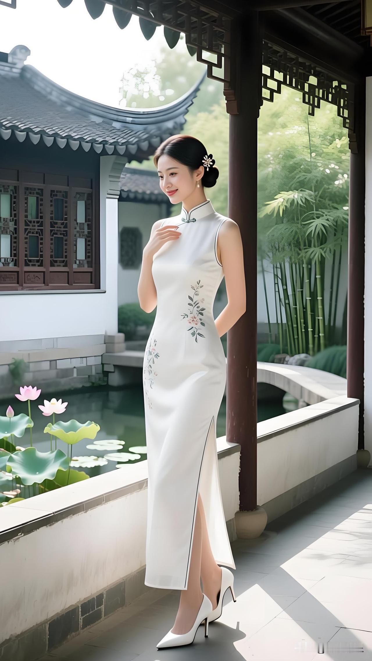 青莲池畔，美人倚栏。