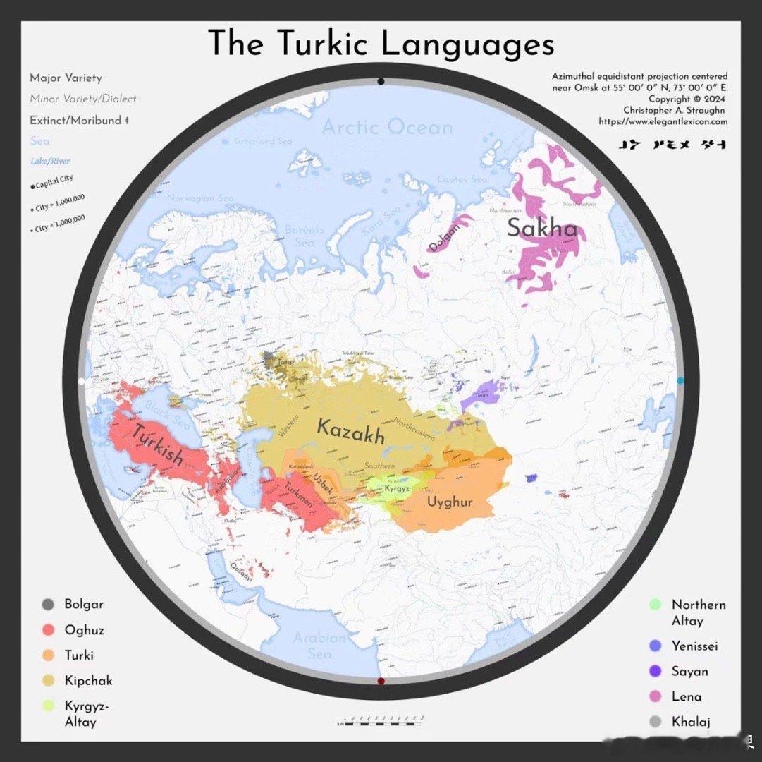 突厥语系分布图，这给了土耳其广阔的想象空间！野心不小啊。烽火问鼎计划​​​