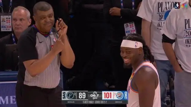 哈滕谈西决裁判吹罚nba西决g5现争议判罚5月27日，NBA西部决赛G5，雷霆