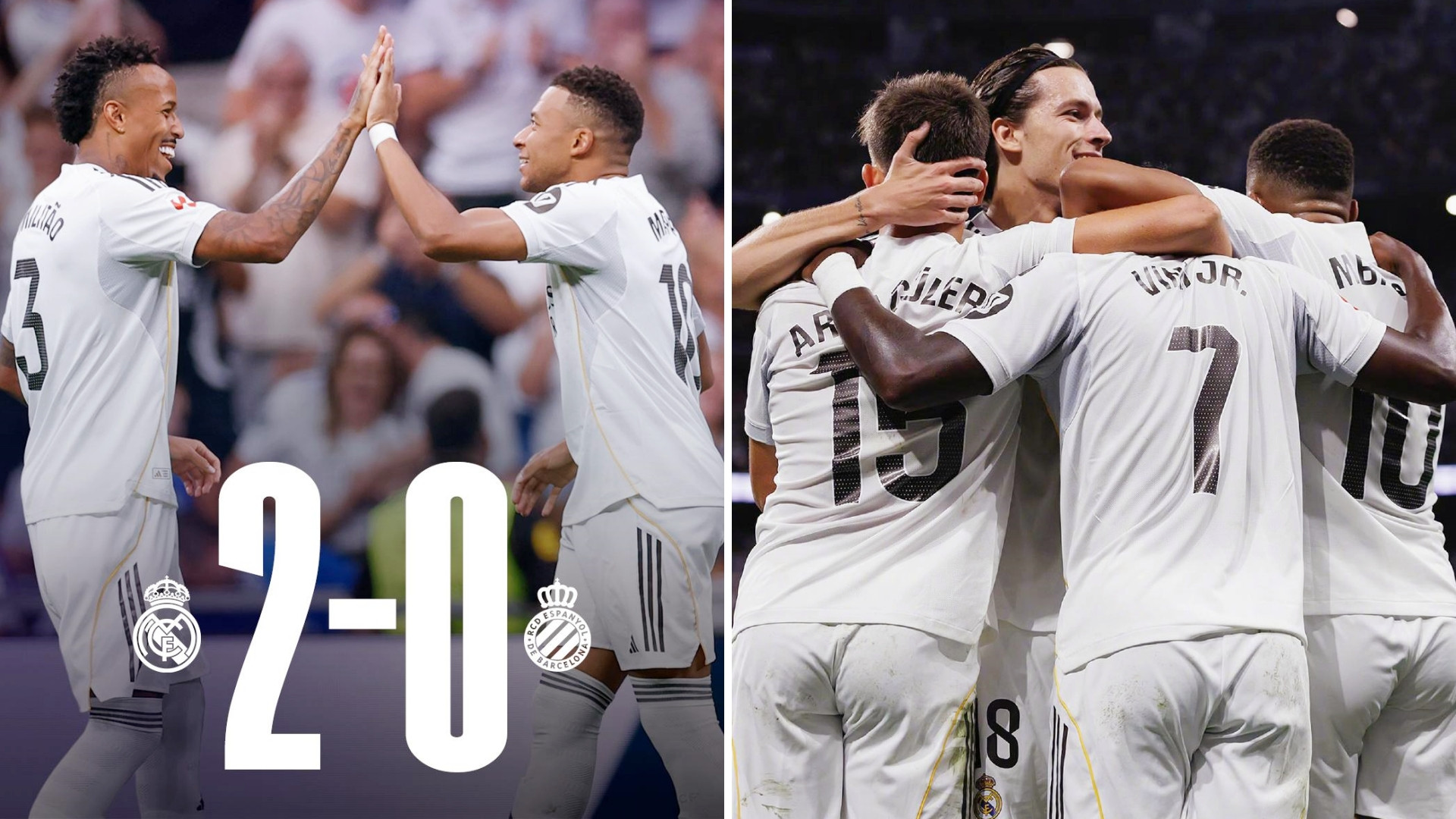 西甲：皇家马德里主场2-0击败西班牙人，5连胜继续领跑榜首。皇马全场碾压对手，
