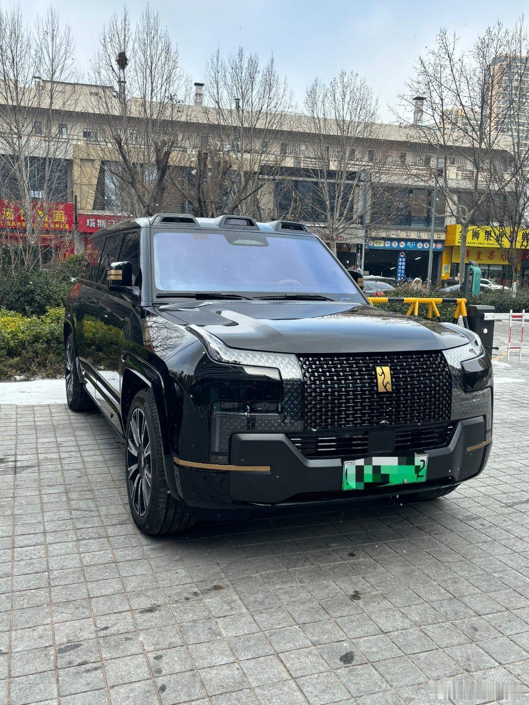 公司楼下看到了一辆大哥的玩具：仰望U8L鼎世版，特地拍了一下这个24K的黄金车标