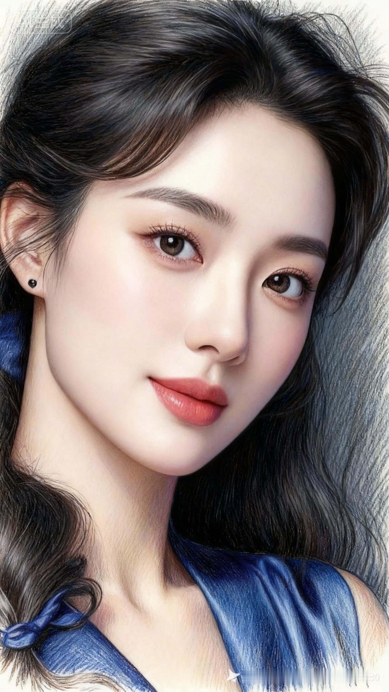 温柔甜美的少女，蓝衣飘逸，宛如画中仙子。