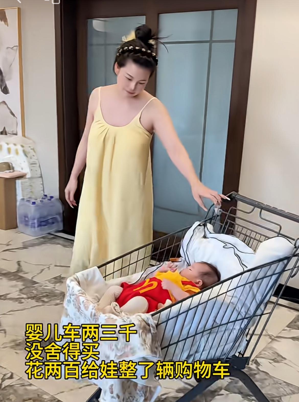 消费降级，超市购物车当婴儿车，省钱、结实、耐用，这个妈妈会过日子。婴儿车市面上质