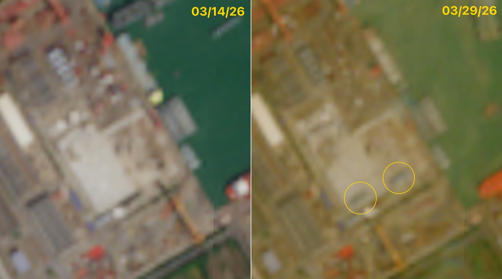 728野牛级大型气垫登陆艇又开始量产了图二是之前在南方某厂生产的野牛级卫星图。