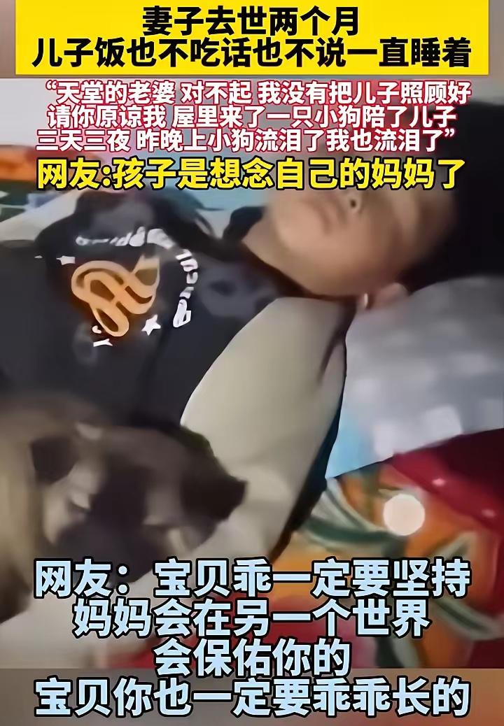 孩子的妈妈去世两个月了，孩子饭也不吃，话也不说，就一直睡着。屋子里来了一只小狗陪