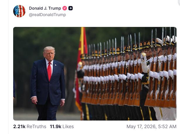 特朗普离开北京两天了，但他似乎还没从这趟中国之行里回过神来。5月17日，他在