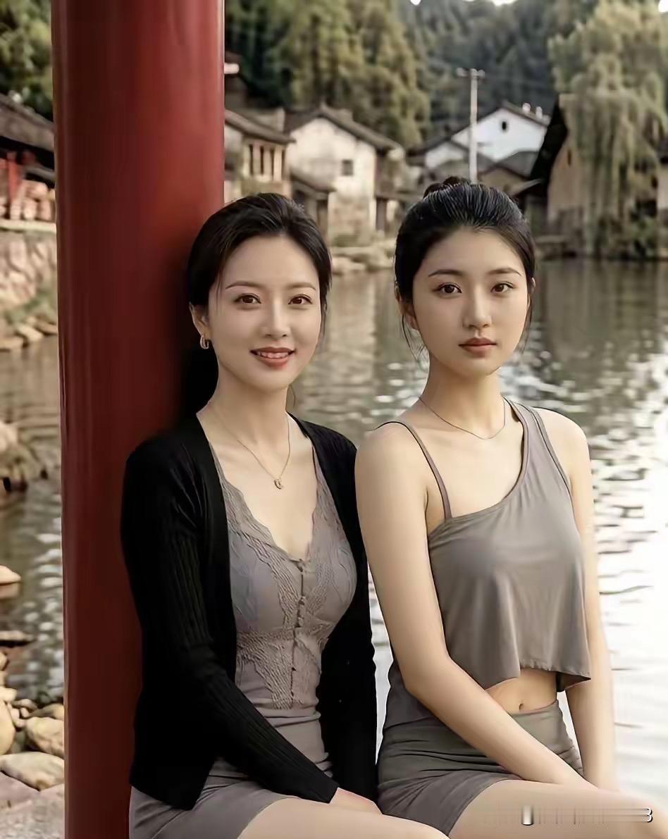 这张母女合照一眼看过去，感觉妈妈反而更出彩！气质温婉大方，状态看着特别舒服。