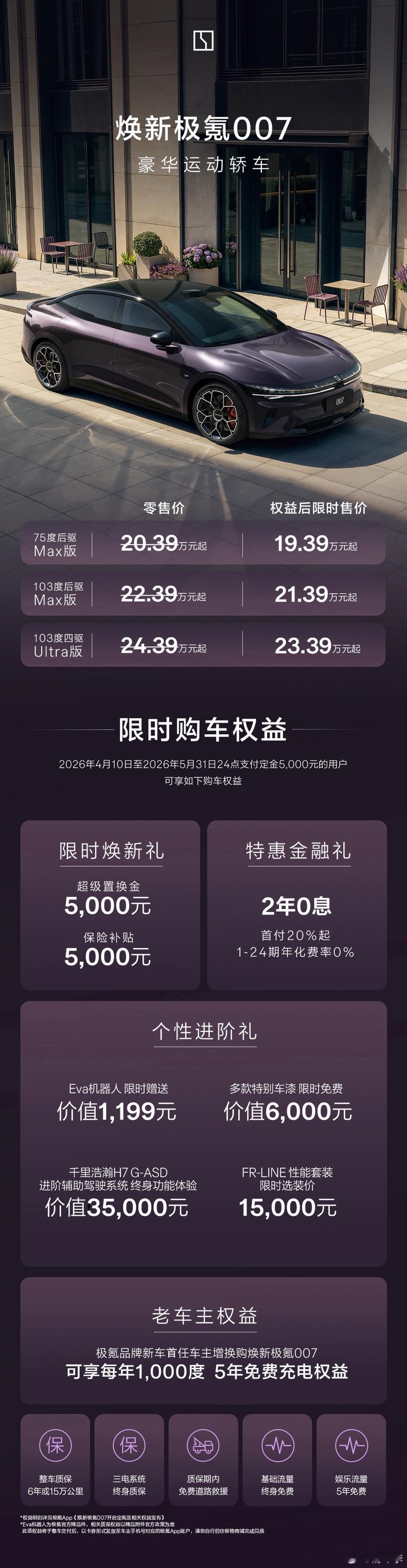 极氪焕新7系，也就是007和007GT也上市了：007焕新权益后价