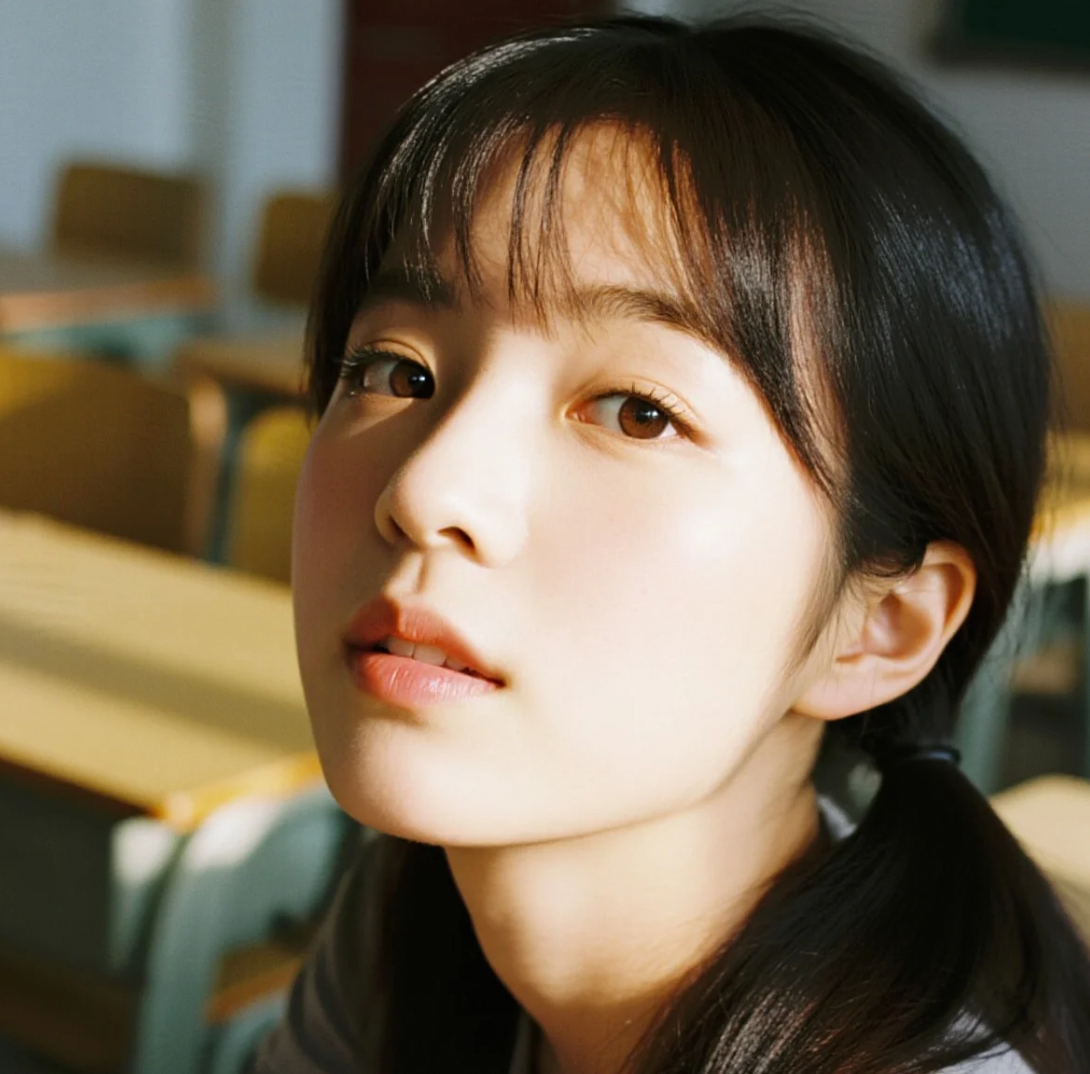 教室内，她的无辜模样和柔软马尾成为最美的风景
