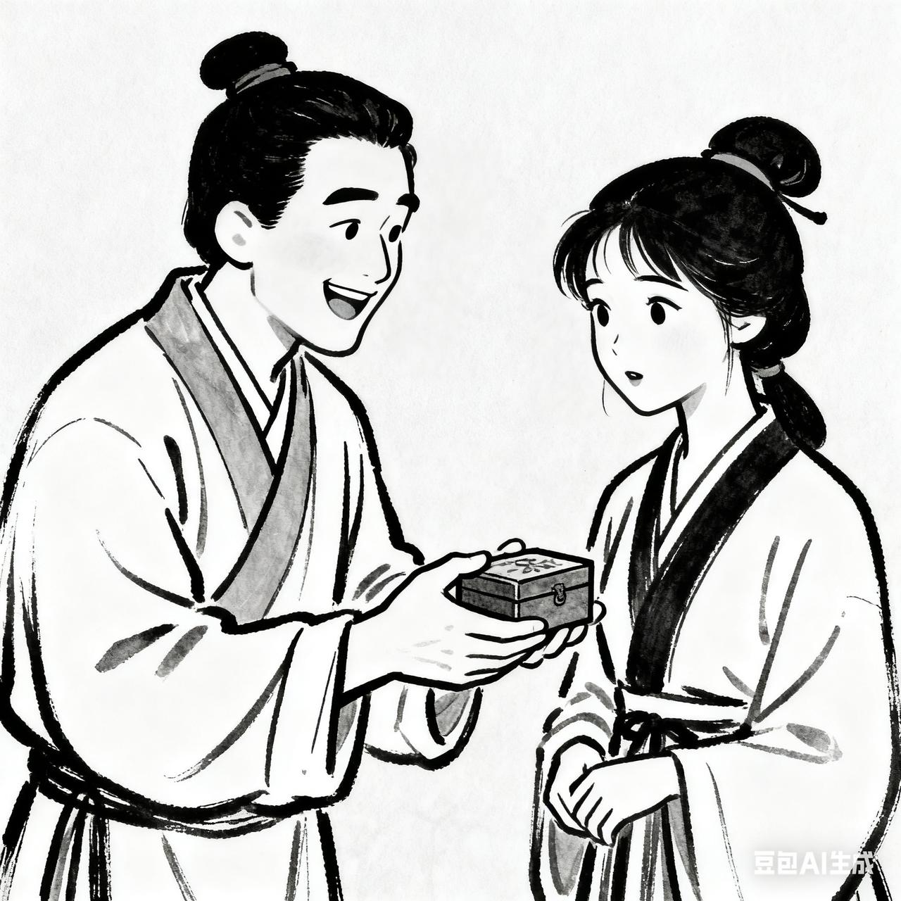 古代夫妻搞笑段子丈夫做生意回来，递给妻子一个小盒子。妻子满心期待打开，见