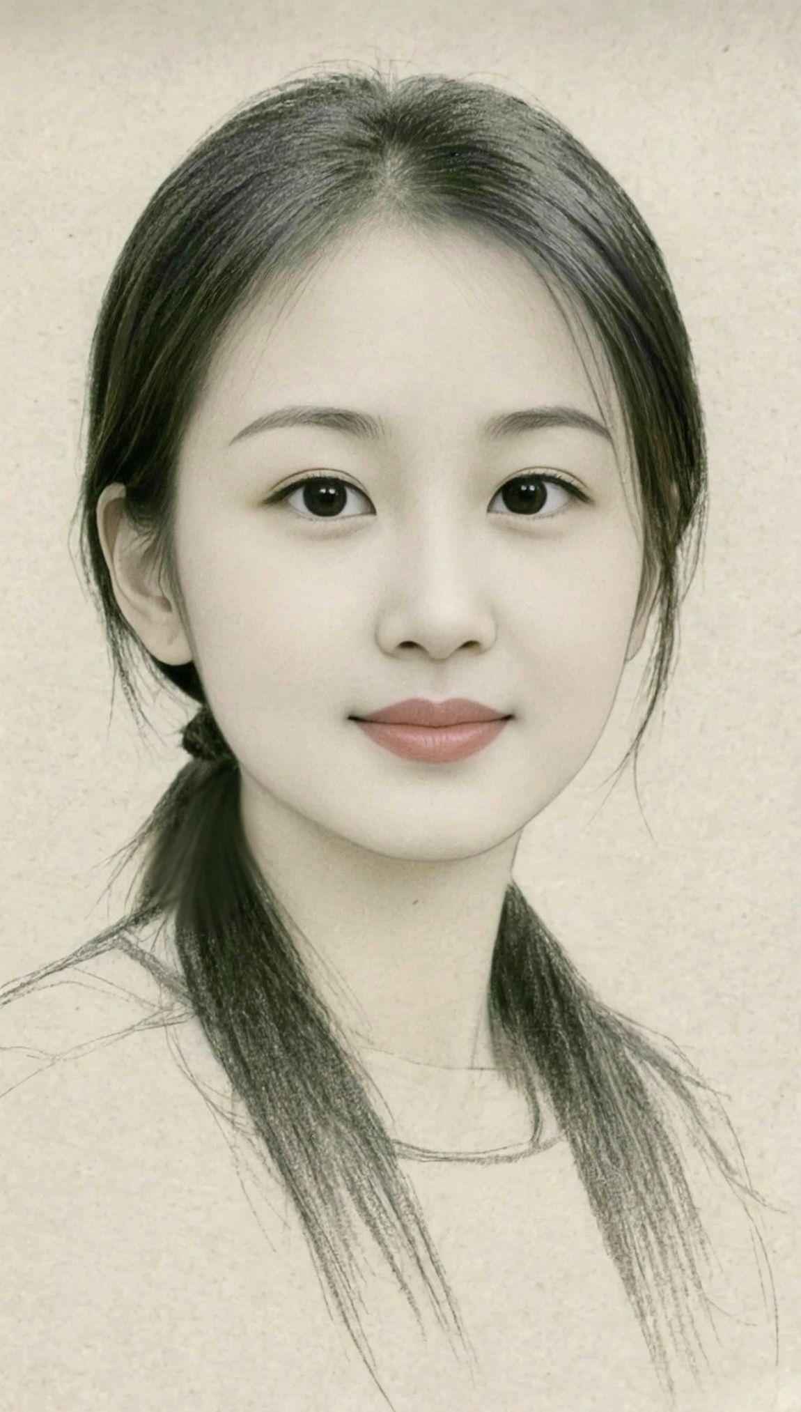 素描最美素颜女神甜美画像AI写实铅笔素描像美女素描