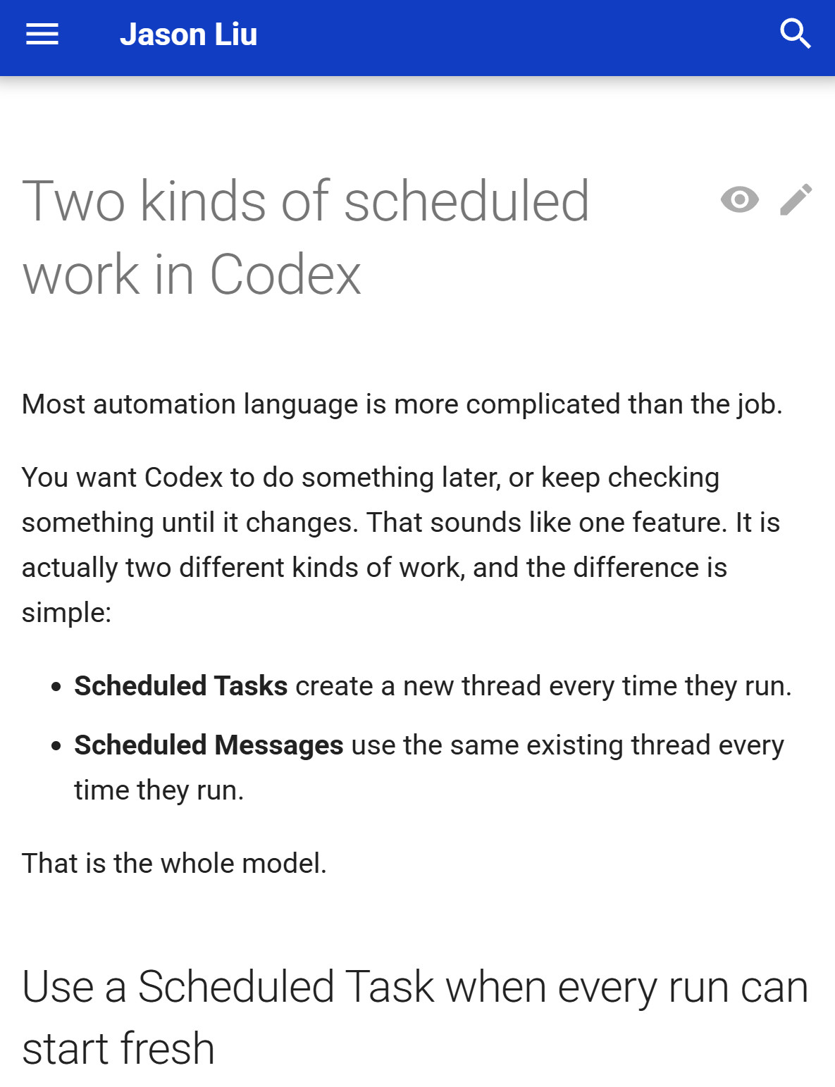 OpenAI的Codex团队的JasonLiu，写了篇文章介绍Cod